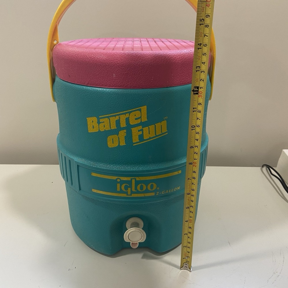 Vintage Igloo Barrel of Fun 2 Gallon Cooler Teal and Pink 90s Retro With Spout - Picture 7 of 7